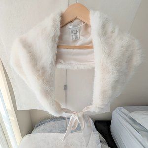 David's Bridal Faux-fur Wrap with Satin Ribbon Tie